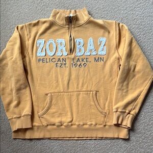 Zorbaz Pelican Lake Zip Up Sweater with Mock Neck and Retro Graphics